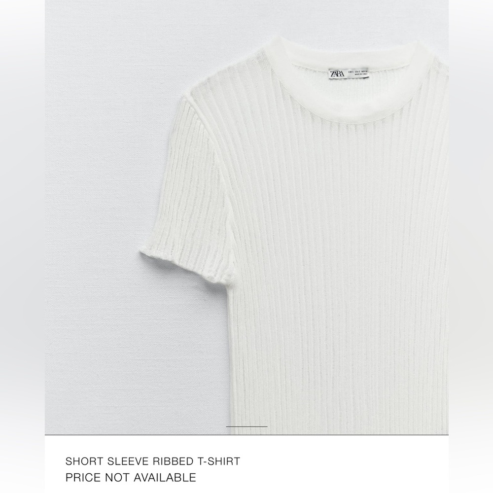 Zara Sheer White Ribbed Tee View 2